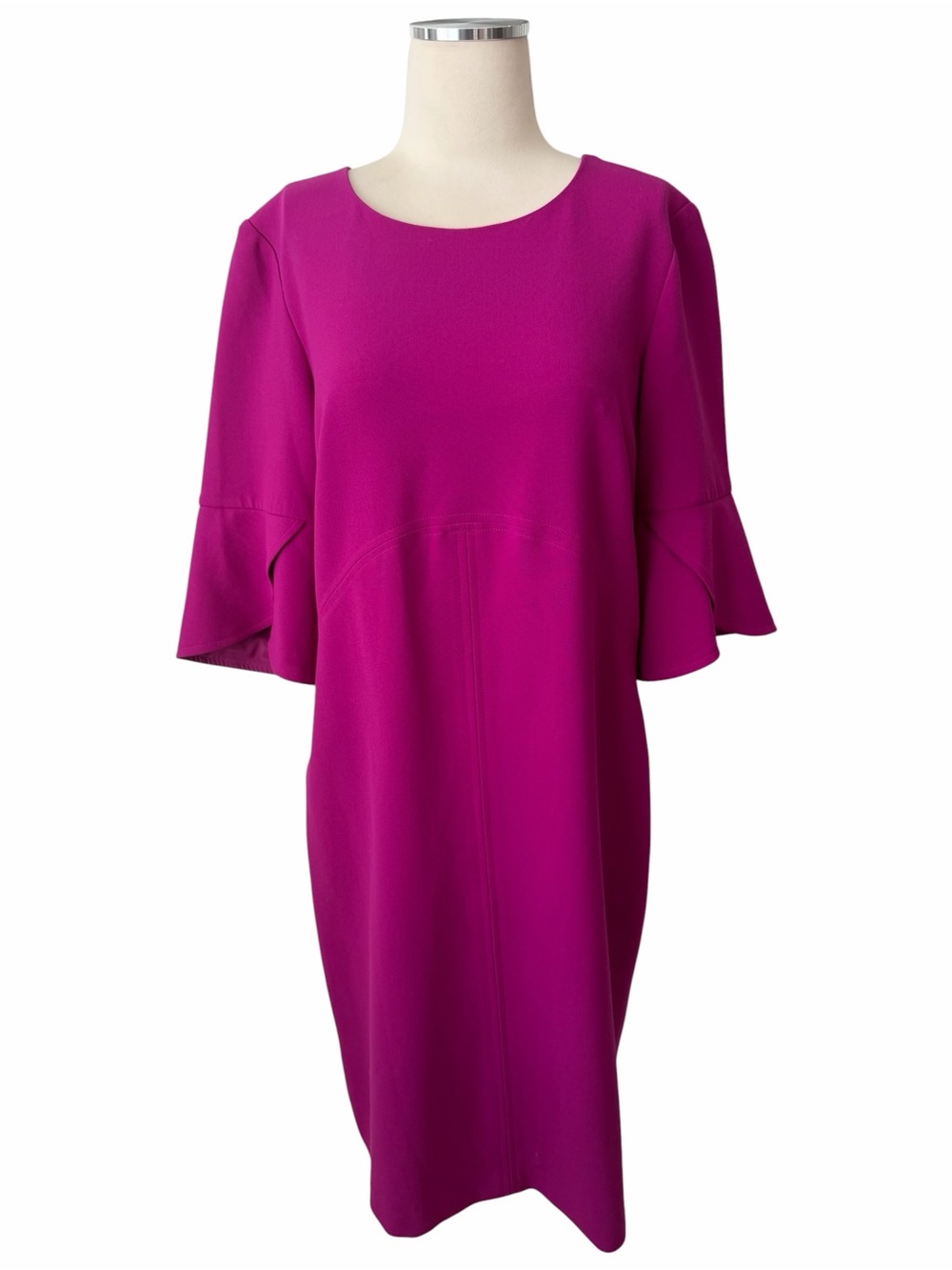 TRINA TURK Magenta Ruffle Sleeve Midi Shift Dress Sz 12